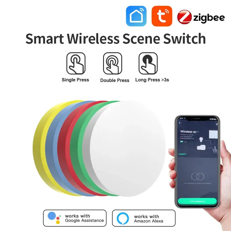 Tuya Zigbee Smart Wireless Scene Button Switch Remoter Multi-scene Linkage Conneting Support Alexa Goolge Home Voice Assitant Klick & Snap