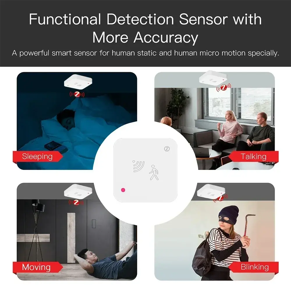 Tuya Zigbee WiFi  Human Presence Sensor MmWave Radar Detector With Luminance Sensor For Smart Home Smart Life replace PIR Sensor Klick & Snap