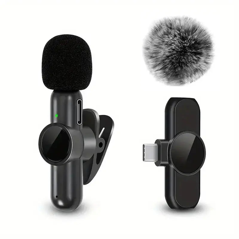 Wireless Lavalier Microphone With Windproof Cover Audio Video Recording Mini Mic For iPhone Android Mobile Phone Microphone Klick & Snap