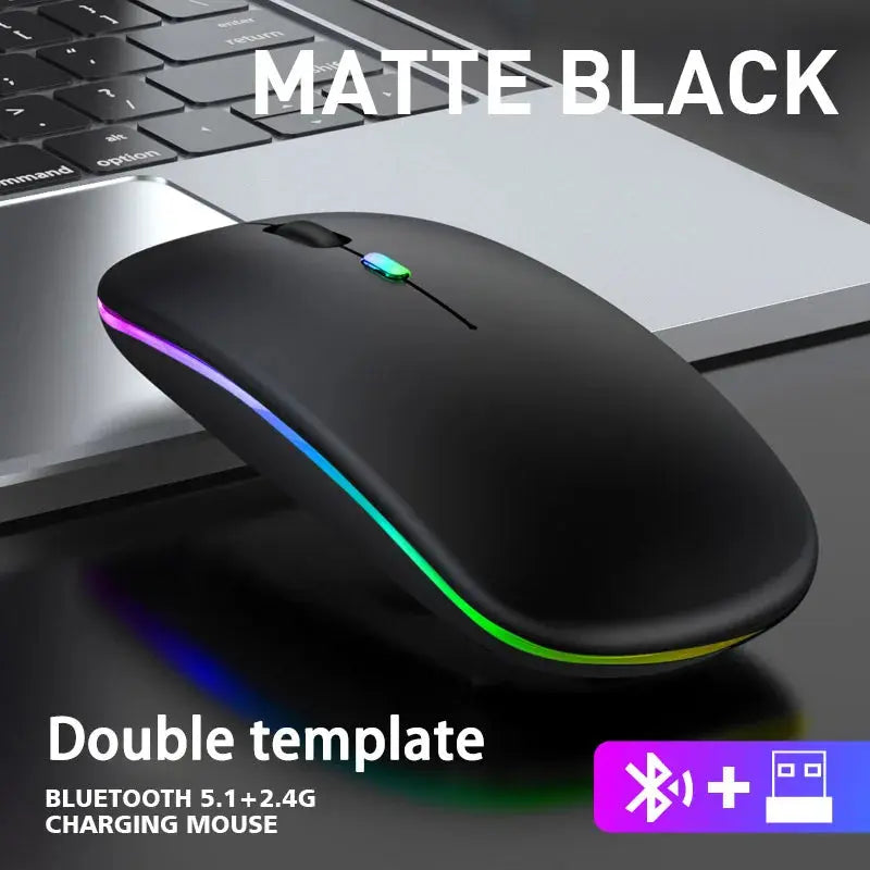 Wireless Mouse 2.4GHz Bluetooth Rechargeable Mouse Quiet Ergonomic Gaming Mouse With USB Backlight 1600DPI Mouse For PC Laptops Klick & Snap