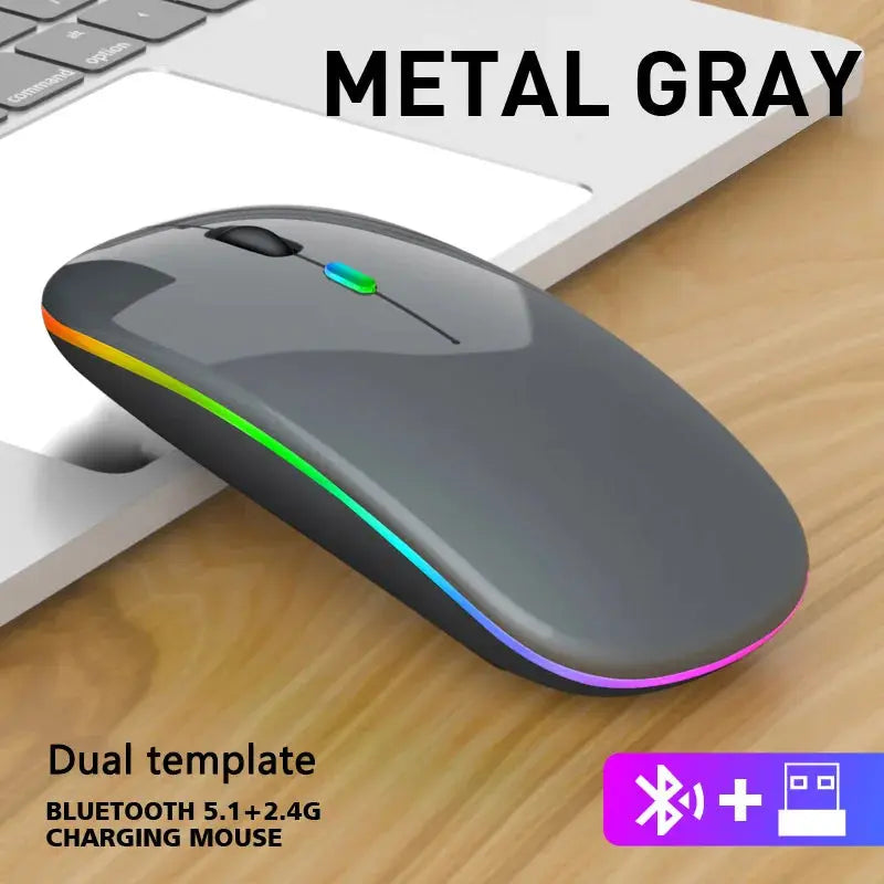 Wireless Mouse 2.4GHz Bluetooth Rechargeable Mouse Quiet Ergonomic Gaming Mouse With USB Backlight 1600DPI Mouse For PC Laptops Klick & Snap
