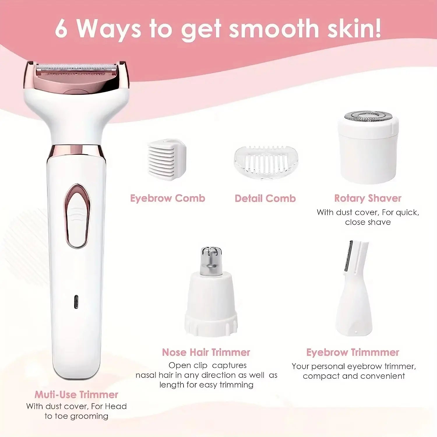 HOMEFISH 4 In 1 Electric Lady Shaver Body Hair Removal Epilator Painless Cordless Trimmer Razor, Gifts For Women Klick & Snap