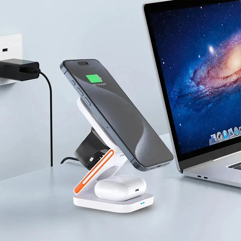 3 in 1 Foldable Charging Station Fast Magnetic Wireless Charger Stand for iPhone 17 16 15 14 13 12 Apple Watch 8 7 6 Airpods Pro Klick & Snap