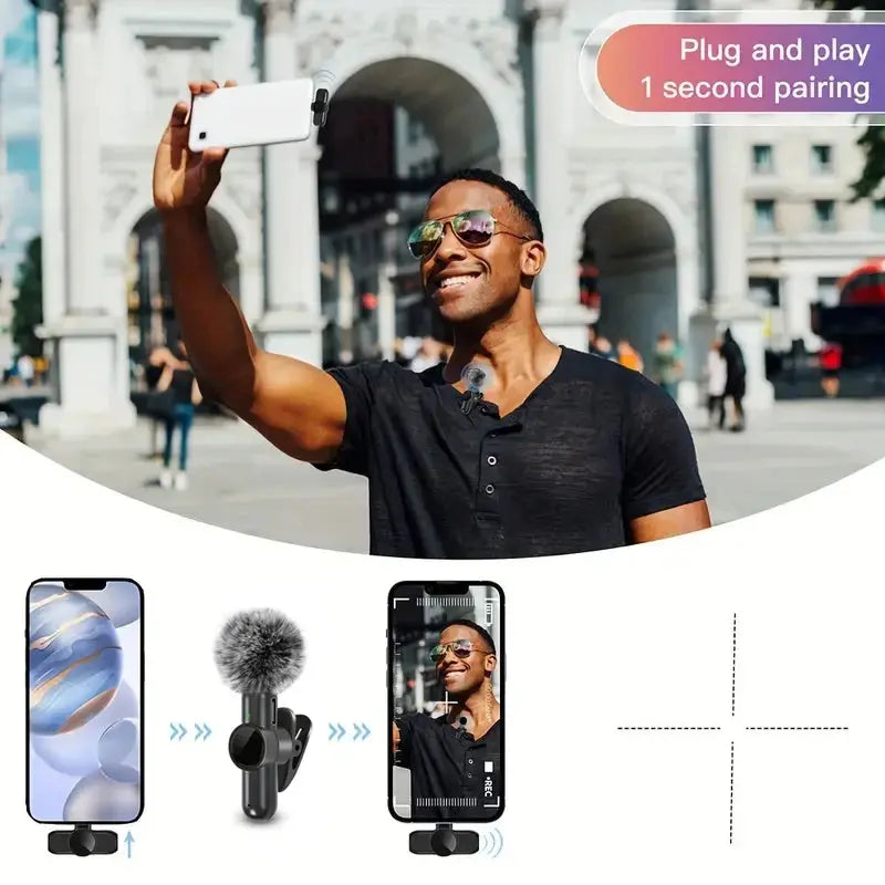 Wireless Lavalier Microphone With Windproof Cover Audio Video Recording Mini Mic For iPhone Android Mobile Phone Microphone Klick & Snap