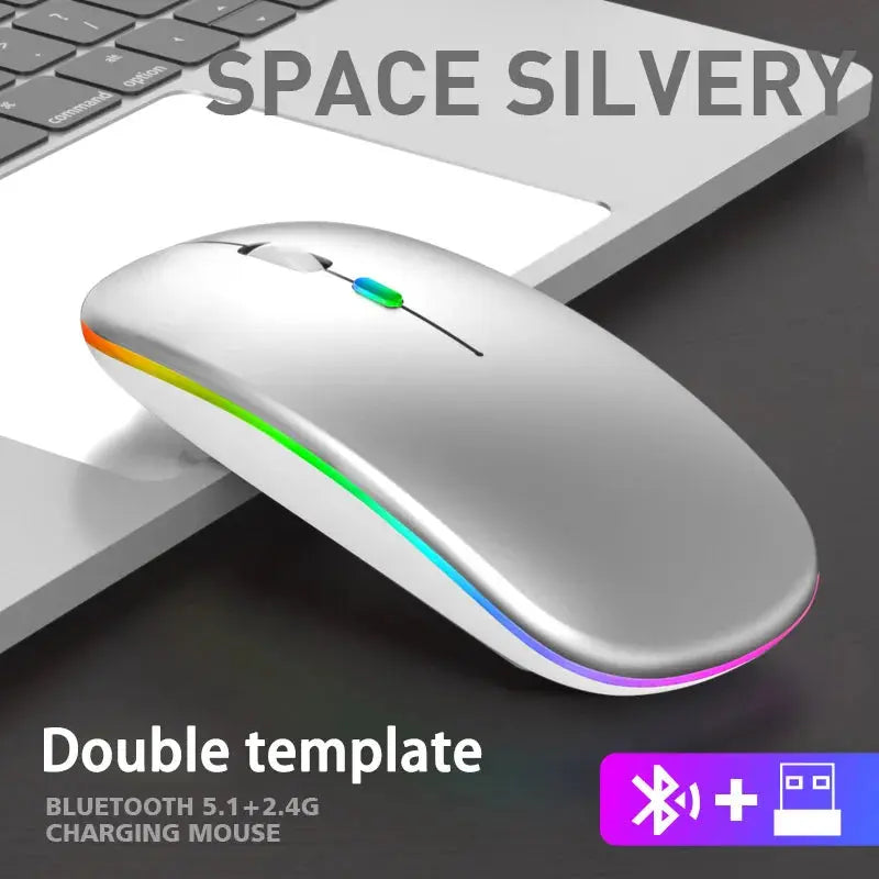 Wireless Mouse 2.4GHz Bluetooth Rechargeable Mouse Quiet Ergonomic Gaming Mouse With USB Backlight 1600DPI Mouse For PC Laptops Klick & Snap