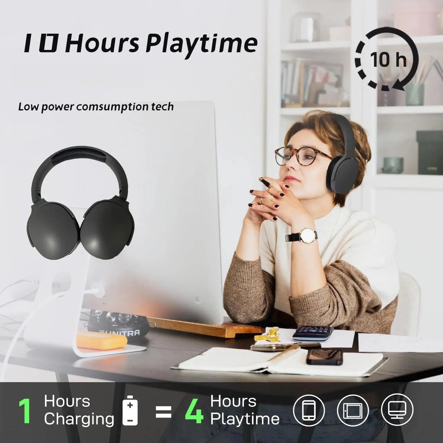 9D Surround Sound Wireless Bluetooth Headphones Over Ear Headsets True Sports Earphones Support TF/AUX Music Player with HD Mic Klick & Snap