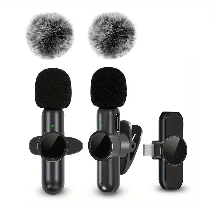 Wireless Lavalier Microphone With Windproof Cover Audio Video Recording Mini Mic For iPhone Android Mobile Phone Microphone Klick & Snap