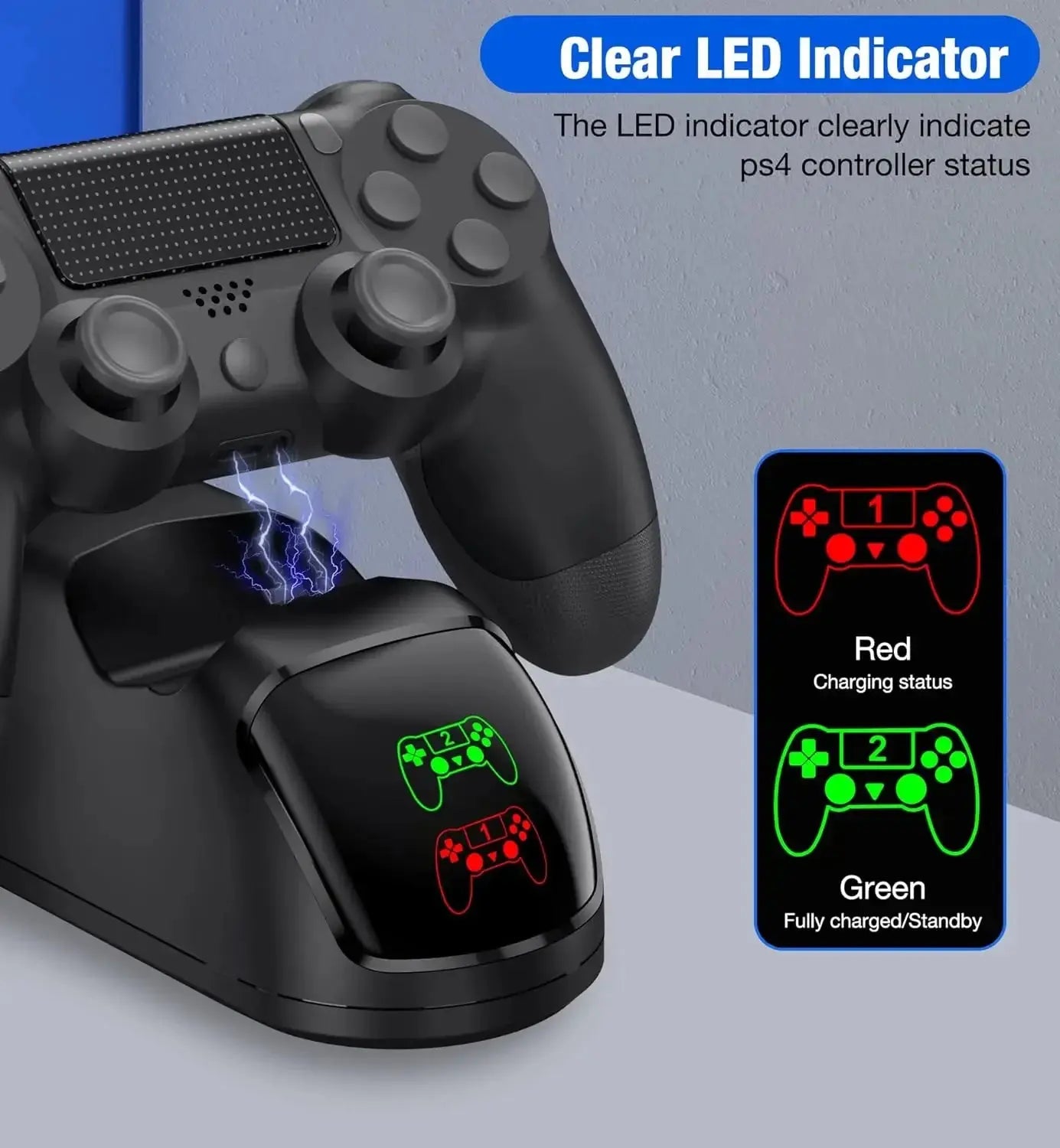 Dual Charging Ports Dock TP4-889 for PS4 with Charging Indicator Light&Overcharge Protection,Wireless Controller Charging Base Klick & Snap