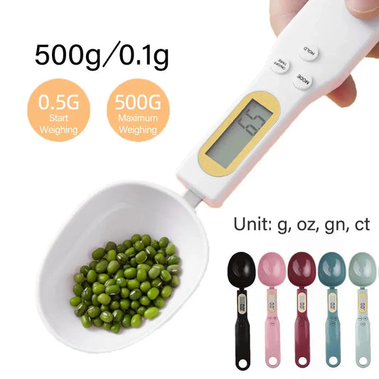 500g/0.1g Weight Measuring Spoon Portable LCD Digital Kitchen Scale Electronic Food Measuring Spoon Scale Kitchen Tool for Food Klick & Snap