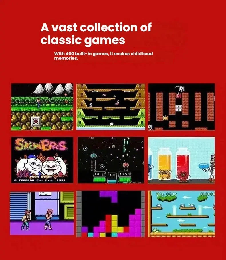 Retro Classic Handheld Game Console 400 Games Rechargeable Portable Mini Game Player Support TV Connection Kids Birthday Gift Klick & Snap