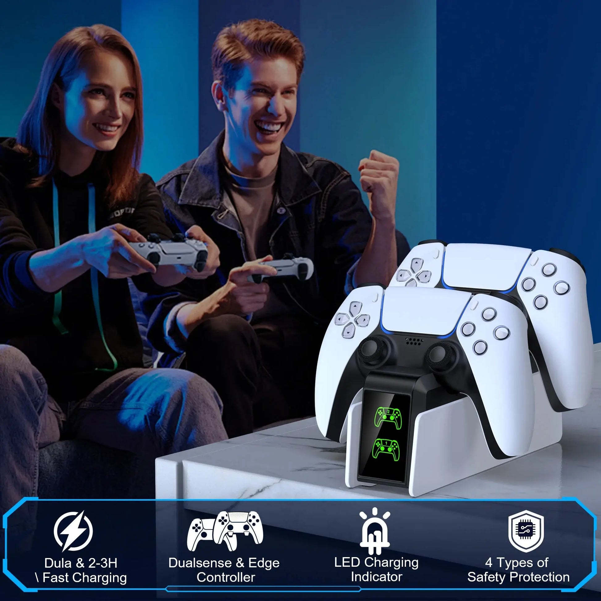 For PS5 Controller Charger DualSense Charging Station Dual Charging Dock Charger Stand for PlayStation5 Wireless Game Controller Klick & Snap