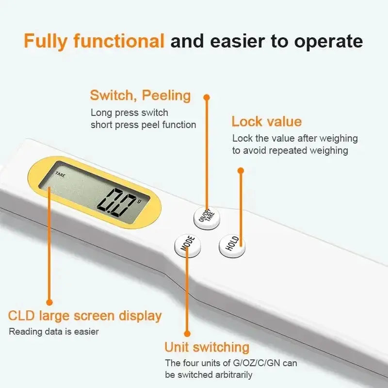 500g/0.1g Weight Measuring Spoon Portable LCD Digital Kitchen Scale Electronic Food Measuring Spoon Scale Kitchen Tool for Food Klick & Snap