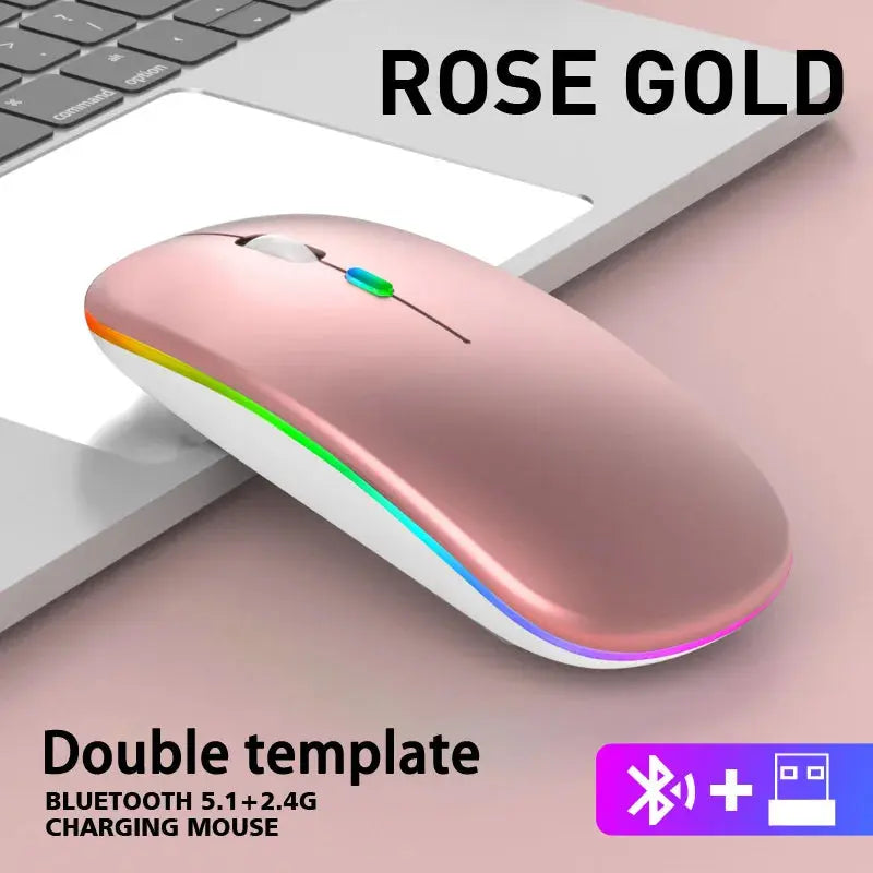 Wireless Mouse 2.4GHz Bluetooth Rechargeable Mouse Quiet Ergonomic Gaming Mouse With USB Backlight 1600DPI Mouse For PC Laptops Klick & Snap