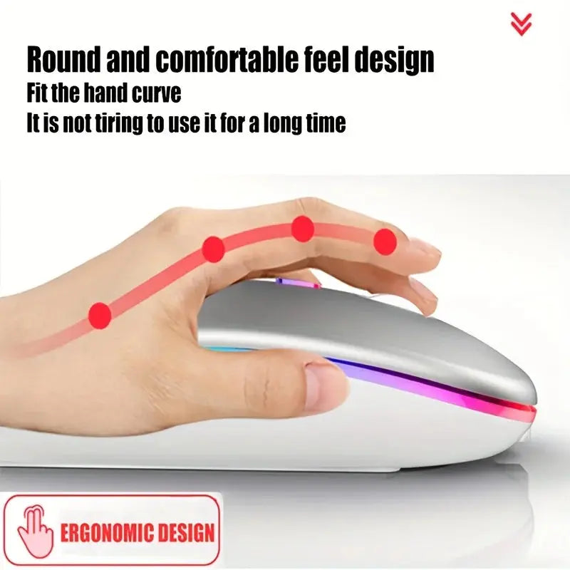 Wireless Mouse 2.4GHz Bluetooth Rechargeable Mouse Quiet Ergonomic Gaming Mouse With USB Backlight 1600DPI Mouse For PC Laptops Klick & Snap