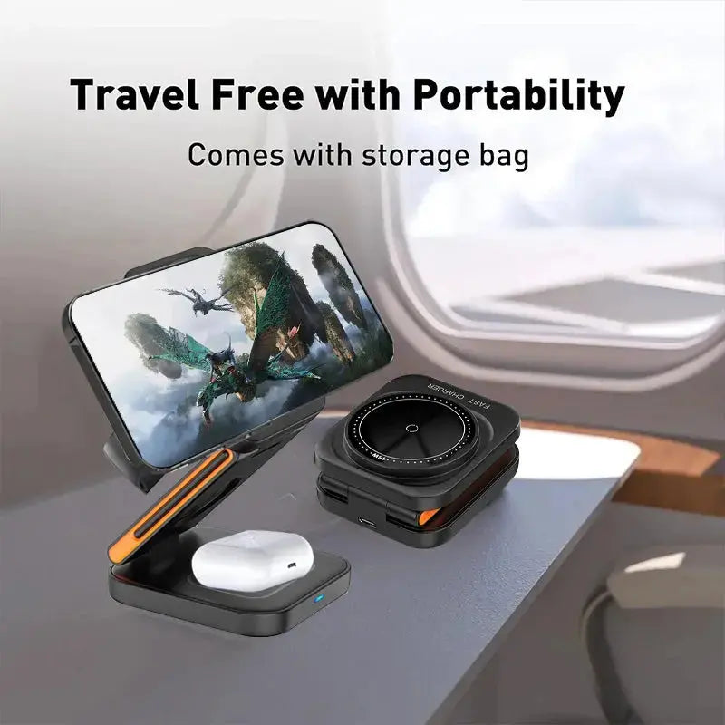 3 in 1 Foldable Charging Station Fast Magnetic Wireless Charger Stand for iPhone 17 16 15 14 13 12 Apple Watch 8 7 6 Airpods Pro Klick & Snap
