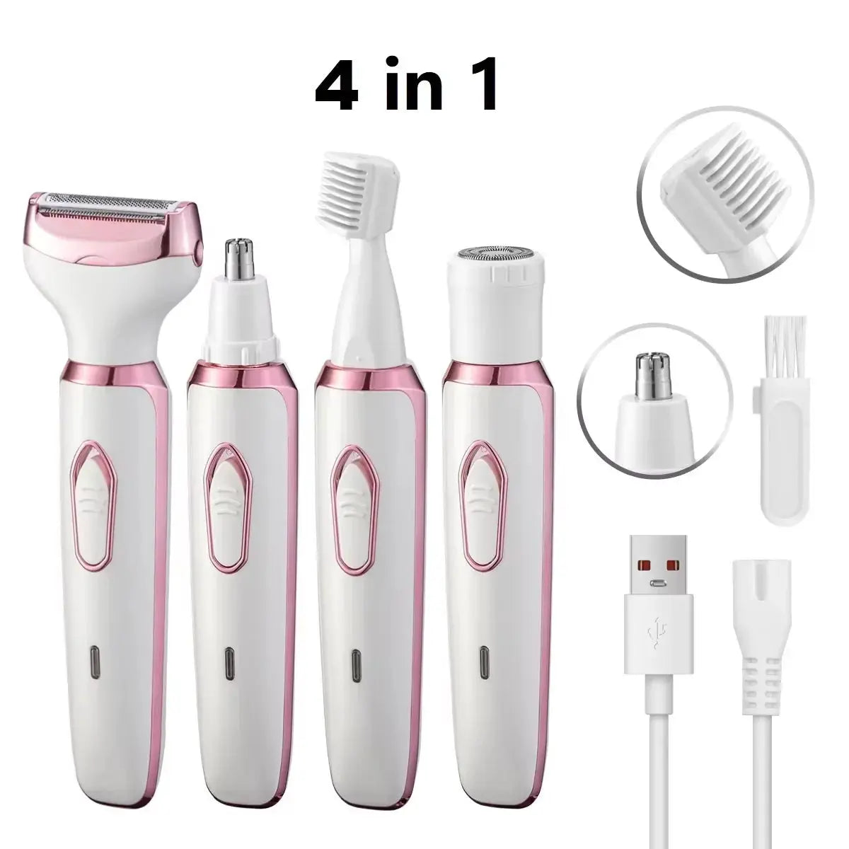 HOMEFISH 4 In 1 Electric Lady Shaver Body Hair Removal Epilator Painless Cordless Trimmer Razor, Gifts For Women Klick & Snap