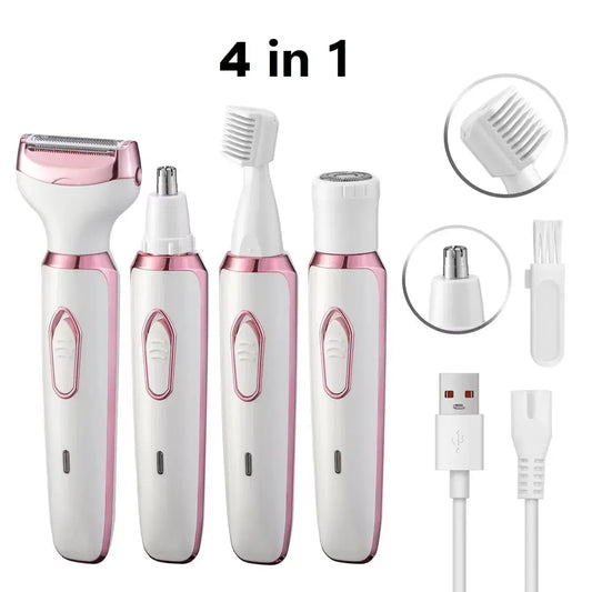 HOMEFISH 4 In 1 Electric Lady Shaver Body Hair Removal Epilator Painless Cordless Trimmer Razor, Gifts For Women Klick & Snap