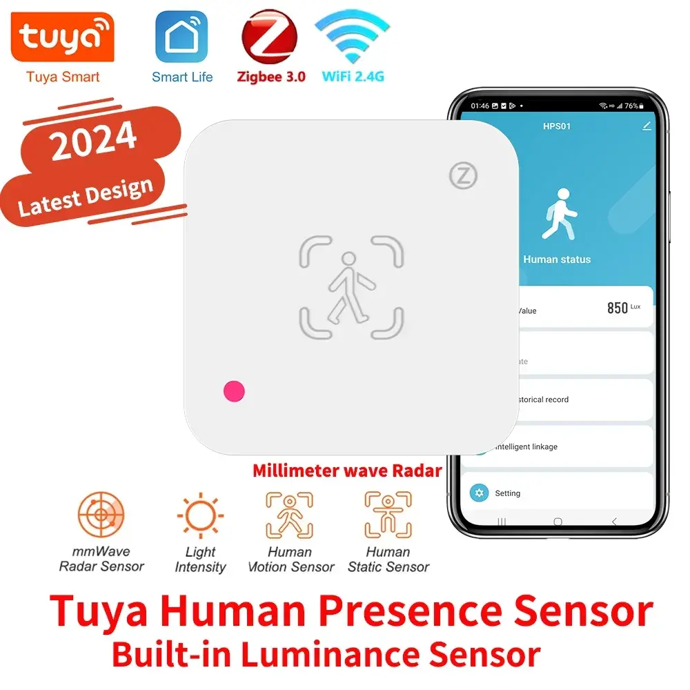 Tuya Zigbee WiFi  Human Presence Sensor MmWave Radar Detector With Luminance Sensor For Smart Home Smart Life replace PIR Sensor Klick & Snap