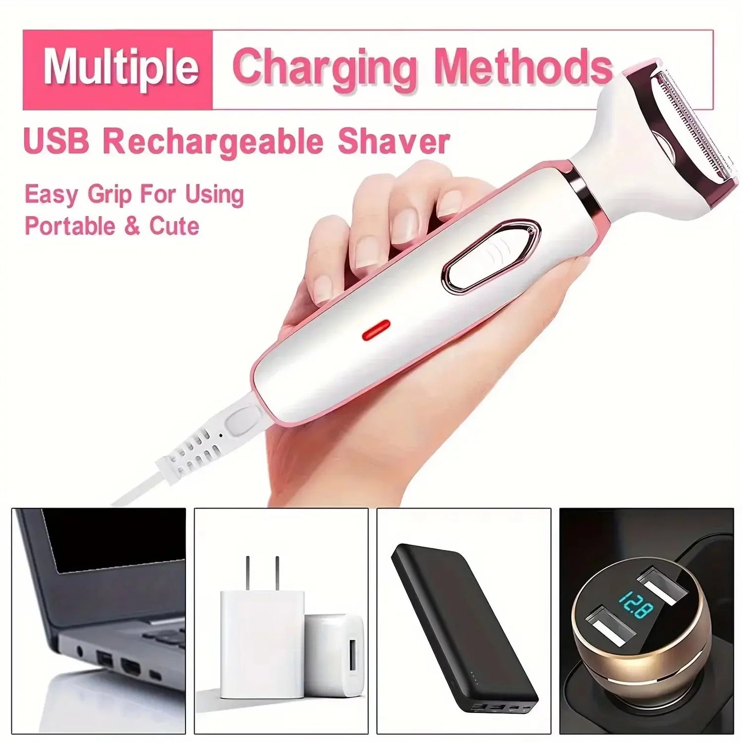 HOMEFISH 4 In 1 Electric Lady Shaver Body Hair Removal Epilator Painless Cordless Trimmer Razor, Gifts For Women Klick & Snap