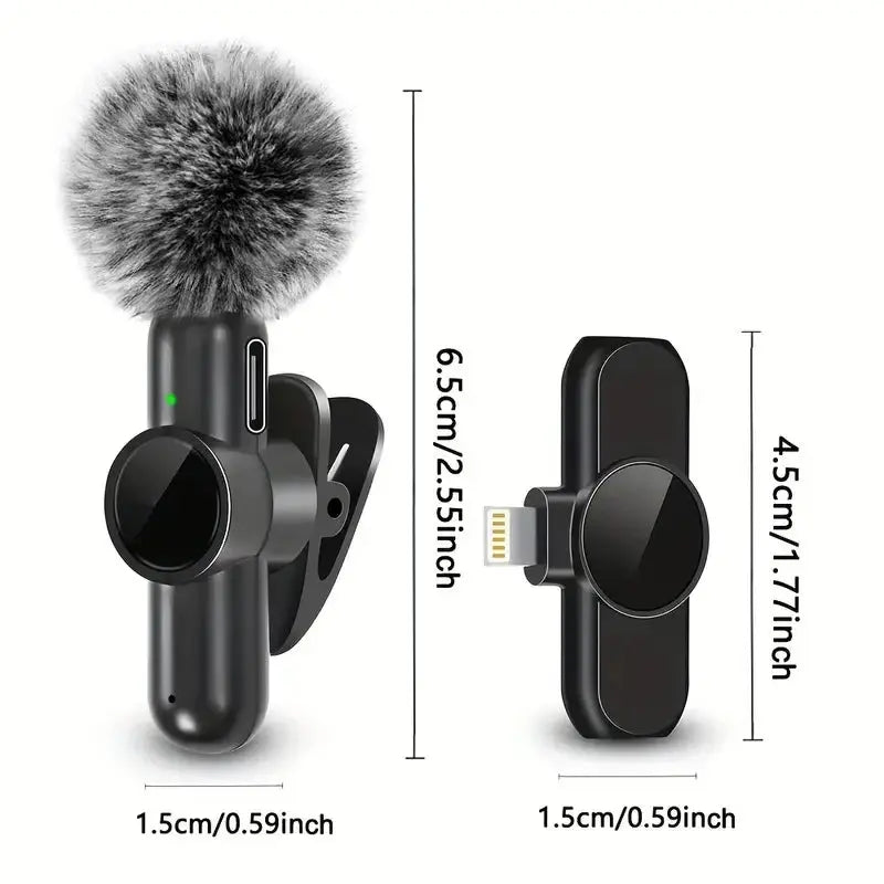 Wireless Lavalier Microphone With Windproof Cover Audio Video Recording Mini Mic For iPhone Android Mobile Phone Microphone Klick & Snap