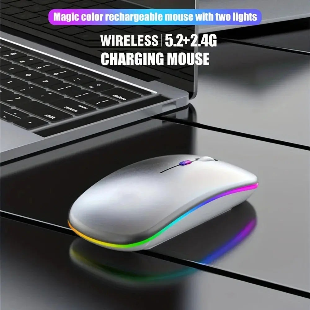 Wireless Mouse 2.4GHz Bluetooth Rechargeable Mouse Quiet Ergonomic Gaming Mouse With USB Backlight 1600DPI Mouse For PC Laptops Klick & Snap