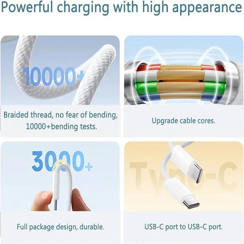 1pcs-5pcs 60W PD USB-C to USB C Fast Charger Cable For Apple iPhone 17 Pro Max 16 15 Plus 14 13 12 11 X XS Type C Quick Charging Klick & Snap