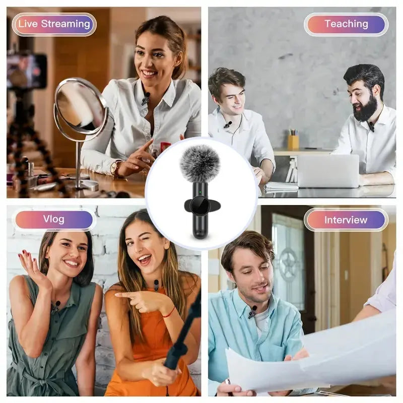 Wireless Lavalier Microphone With Windproof Cover Audio Video Recording Mini Mic For iPhone Android Mobile Phone Microphone Klick & Snap