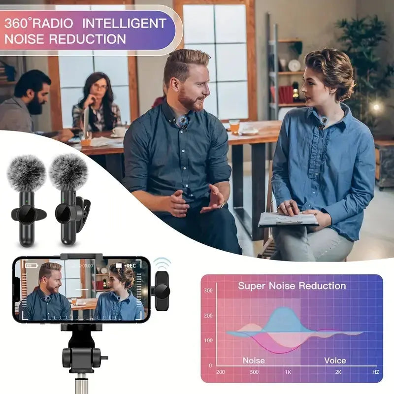 Wireless Lavalier Microphone With Windproof Cover Audio Video Recording Mini Mic For iPhone Android Mobile Phone Microphone Klick & Snap