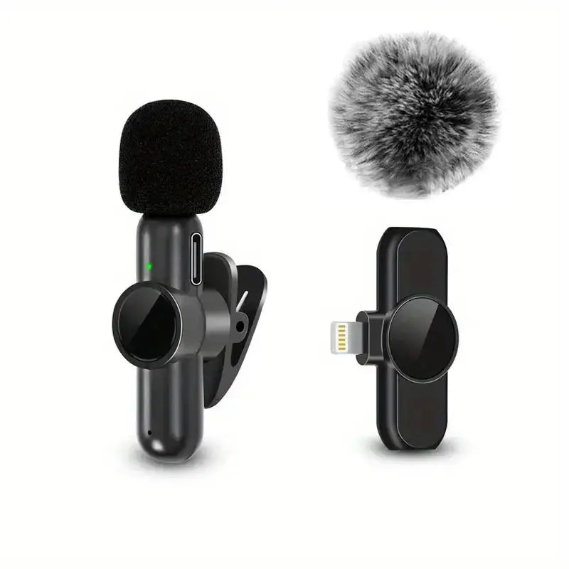 Wireless Lavalier Microphone With Windproof Cover Audio Video Recording Mini Mic For iPhone Android Mobile Phone Microphone Klick & Snap
