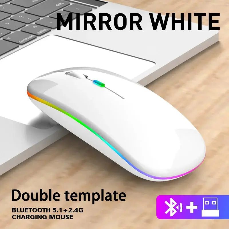 Wireless Mouse 2.4GHz Bluetooth Rechargeable Mouse Quiet Ergonomic Gaming Mouse With USB Backlight 1600DPI Mouse For PC Laptops Klick & Snap
