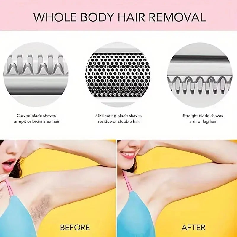 HOMEFISH 4 In 1 Electric Lady Shaver Body Hair Removal Epilator Painless Cordless Trimmer Razor, Gifts For Women Klick & Snap