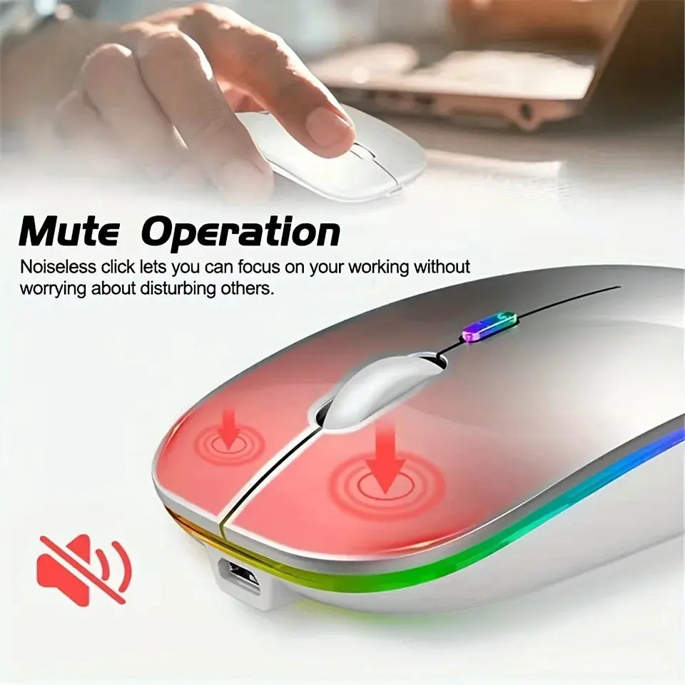 Wireless Mouse 2.4GHz Bluetooth Rechargeable Mouse Quiet Ergonomic Gaming Mouse With USB Backlight 1600DPI Mouse For PC Laptops Klick & Snap