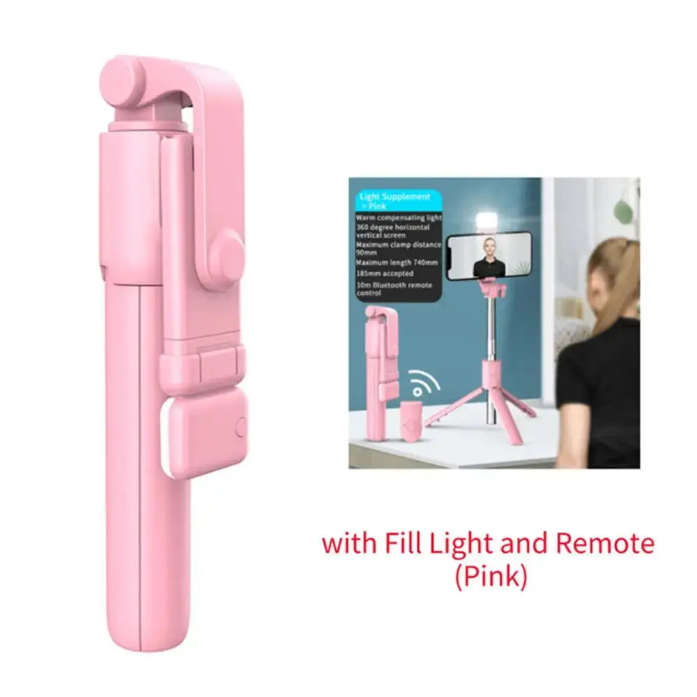 Portable Bluetooth Selfie Stick Tripod Holder with Remote Shutter Fill Light Extendable Wireless Remote Retractable Phone Stand Klick & Snap