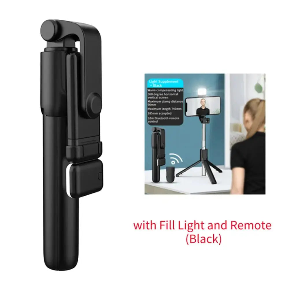 Portable Bluetooth Selfie Stick Tripod Holder with Remote Shutter Fill Light Extendable Wireless Remote Retractable Phone Stand Klick & Snap