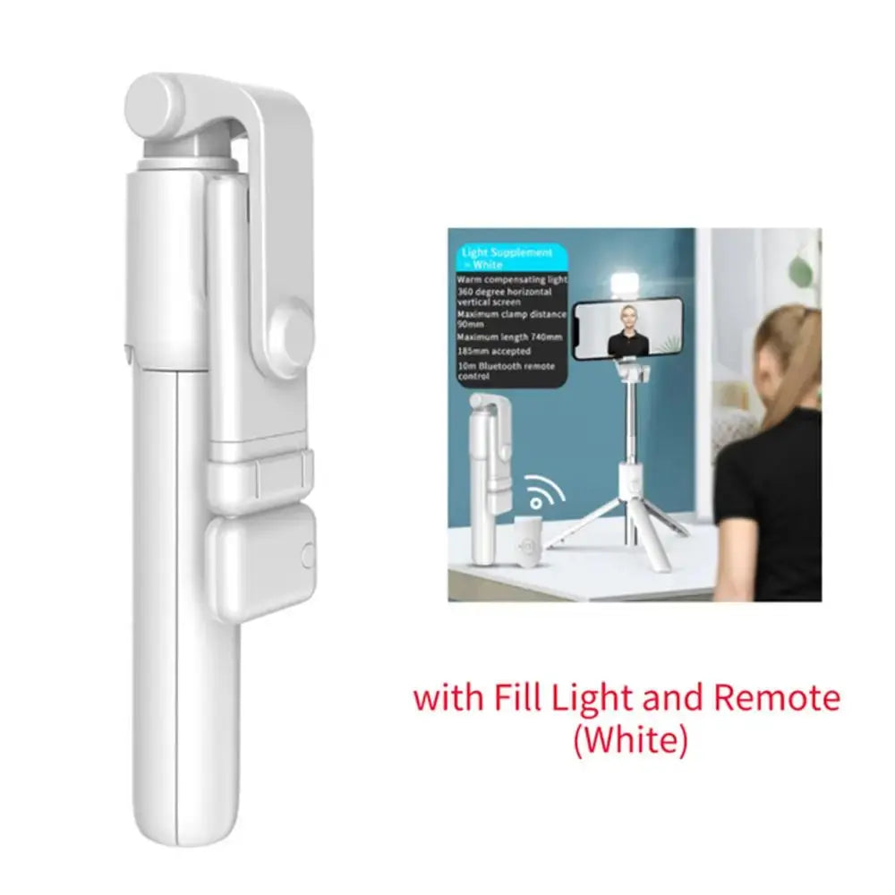 Portable Bluetooth Selfie Stick Tripod Holder with Remote Shutter Fill Light Extendable Wireless Remote Retractable Phone Stand Klick & Snap