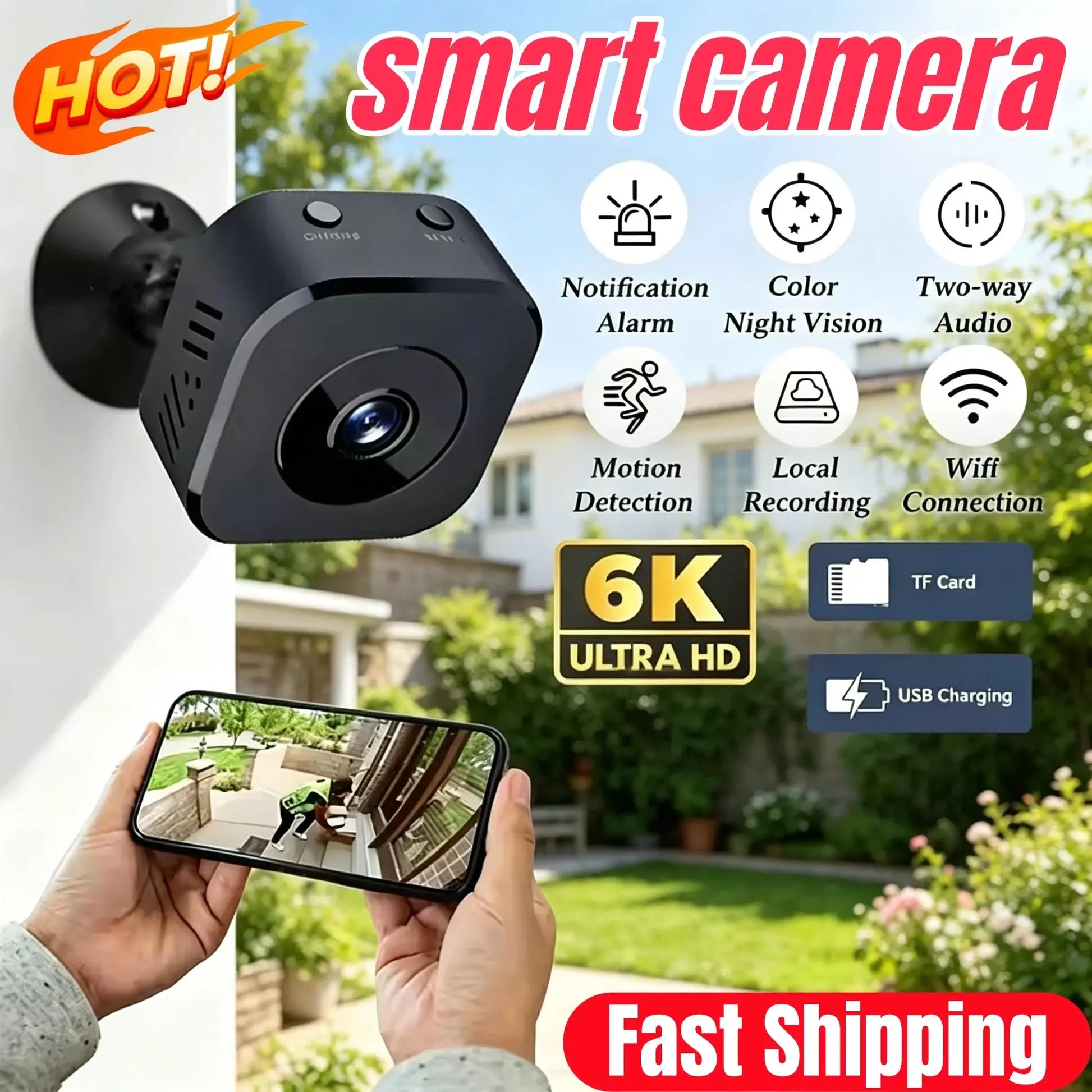 New Mini 6K WiFi Security Camera Full HD Surveillance Cam Two-way Audio Motion Detection Infrared Night Vision Home Monitor Klick & Snap