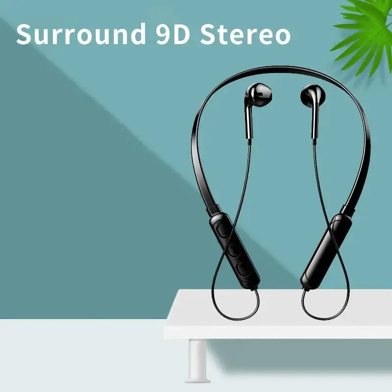 Wireless 9D Bluetooth Headset Neck Hanging Stereo Noise Reduction Universal 5.0 In Ear Sports Headset Microphone For Smart Phone Klick & Snap