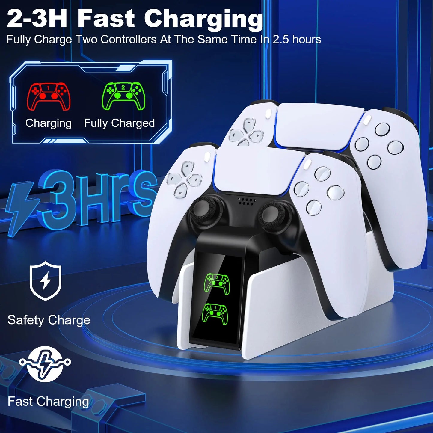 For PS5 Controller Charger DualSense Charging Station Dual Charging Dock Charger Stand for PlayStation5 Wireless Game Controller Klick & Snap