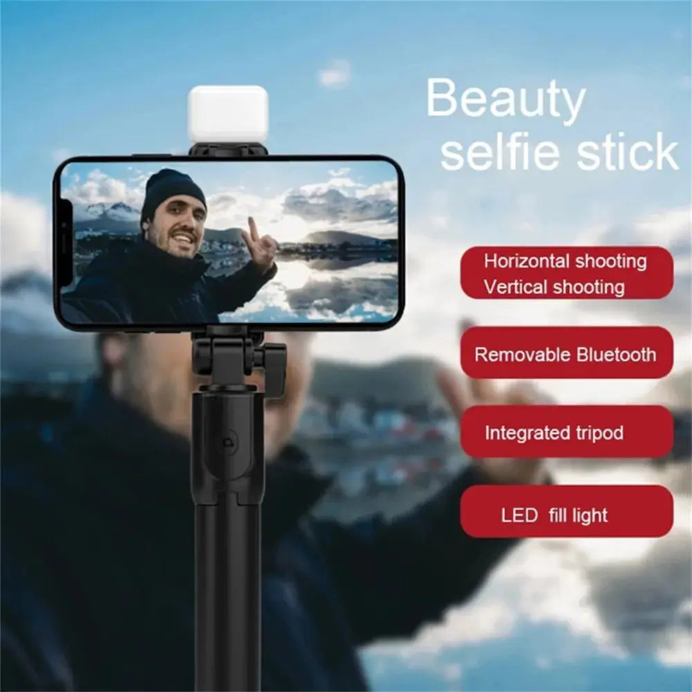 Portable Bluetooth Selfie Stick Tripod Holder with Remote Shutter Fill Light Extendable Wireless Remote Retractable Phone Stand Klick & Snap