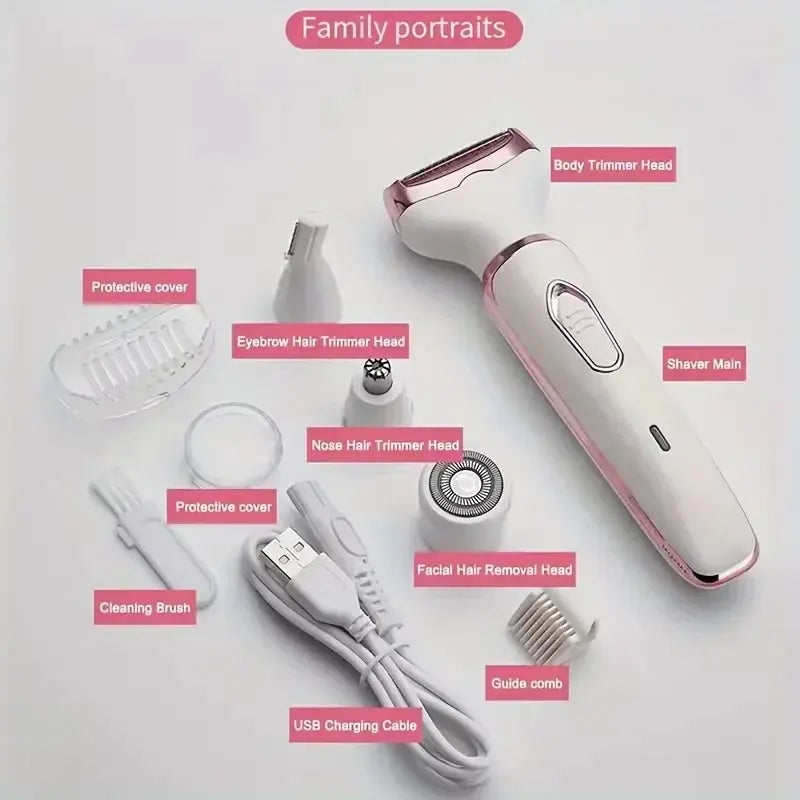 HOMEFISH 4 In 1 Electric Lady Shaver Body Hair Removal Epilator Painless Cordless Trimmer Razor, Gifts For Women Klick & Snap